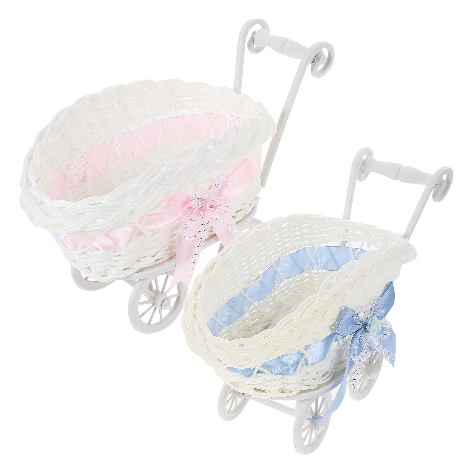 

2Pcs Simulated Rattan Cart Handwoven Baskets Baby Shower Decor Candy Storage Party Favors Gifts Wedding HomeDecoration