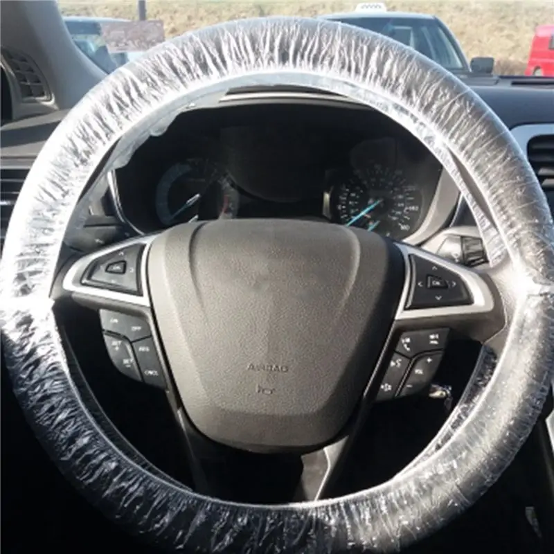 200Pcs Universal Disposable Plastic Steering Wheel Cover Elastic Trim Disposable Truck Car Steering Wheel Covers Films-A08Q