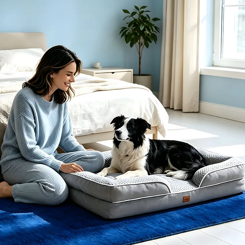 28X23 / 36X27 /42X32 /48X35 Waterproof Pet Bed with Detachable Cover for Easy Washing Anti-slip Bottom Egg-shaped Memory Foam Comfortable Support on Sides Breathable and Comfortable Orthopedic Dog Bed Suitable for Various-sized Dogs and Cats