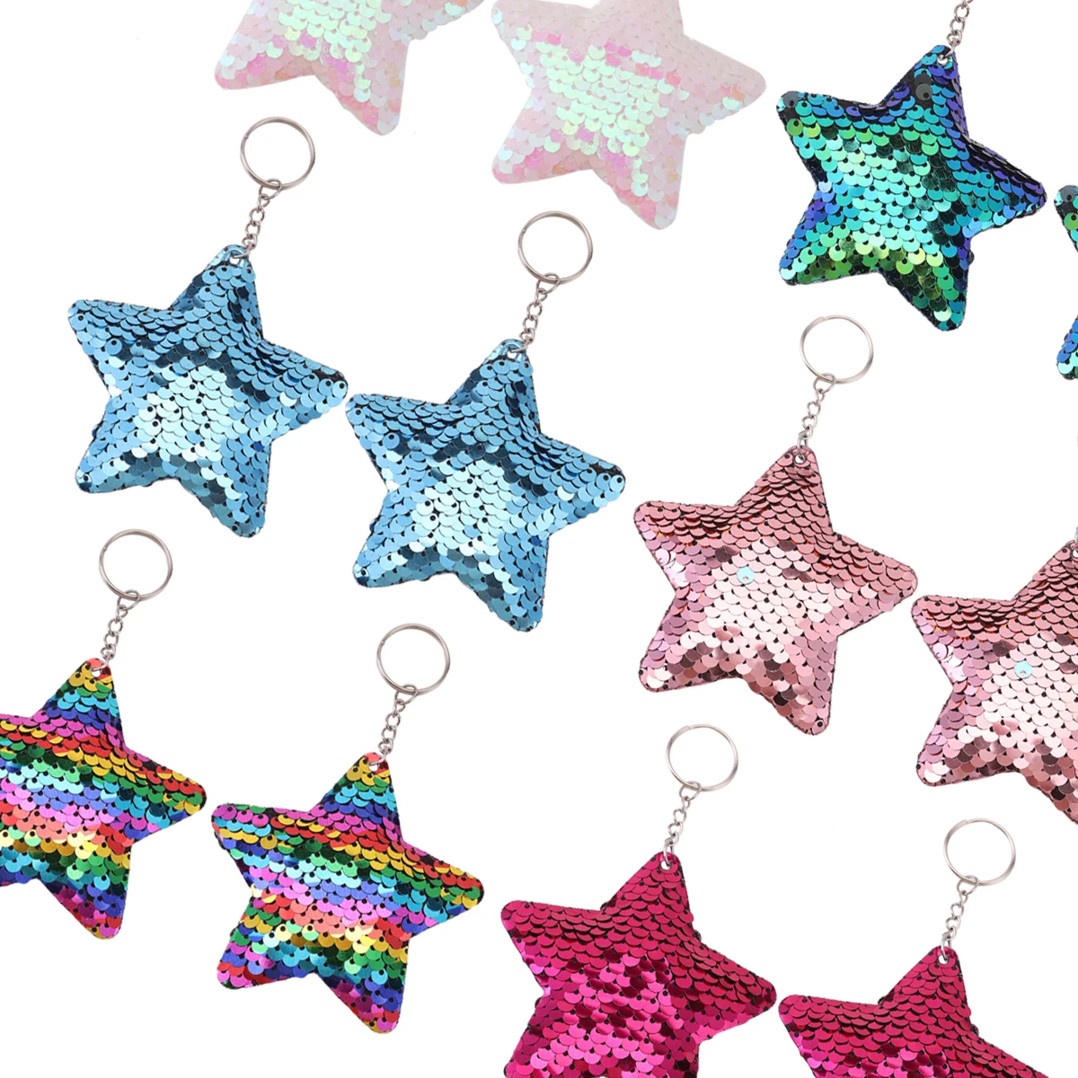 12pcs Flip Sequin Stars Keychains, Sparkling Charms