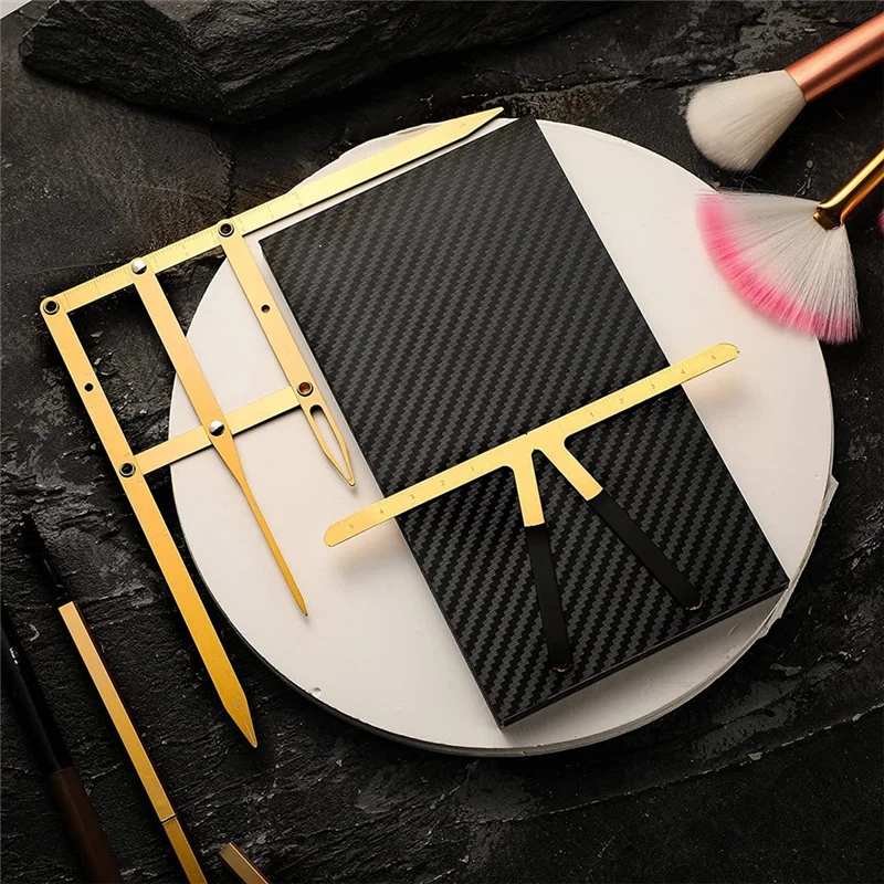 2PCS Eyebrow Ruler 3-Point Positioning Ruler Eyebrow Golden Proportion Caliper Ruler Gold