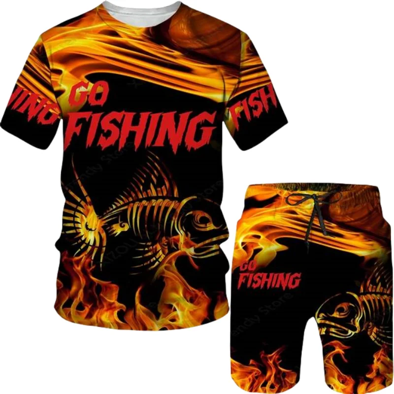 

Fishing Set for Men's Breathable Quick Drying Sportswear Loose T-shirt +Shorts 2-piece Set for Men Clothing Casual Sportswear