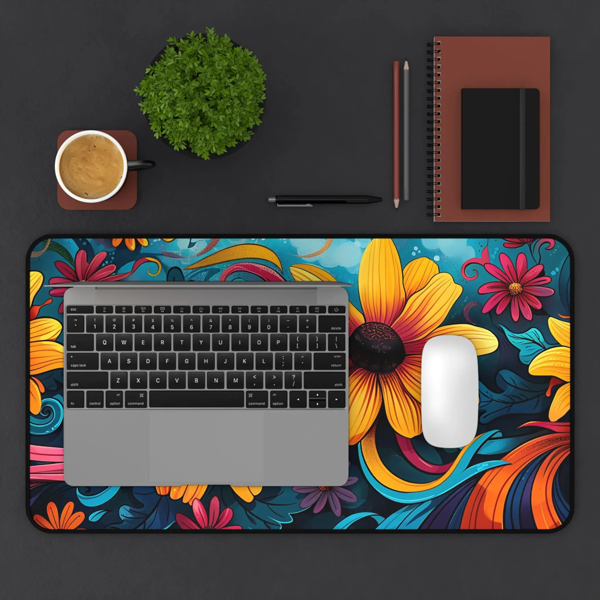 Floral Pattern Placemat, Vibrant Office Decor, Brightens Up Your Workspace, A Gift for Art Lovers, Colorful Home Office Space