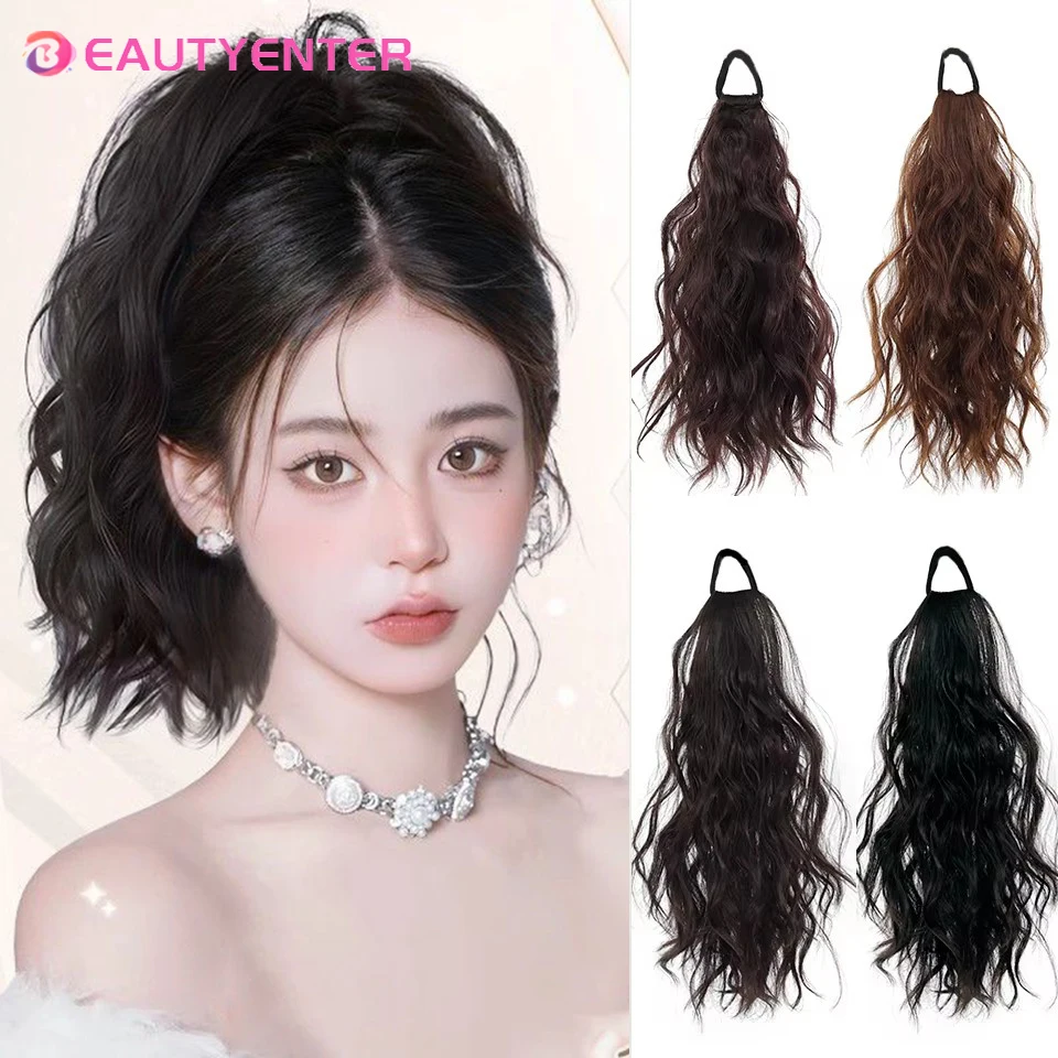 

Sweet Women's Wig Hair Tie Style Faux Cloud Perm Wavy Braided High Ponytail Half-Tied Short Ponytail for Cosplay And Party