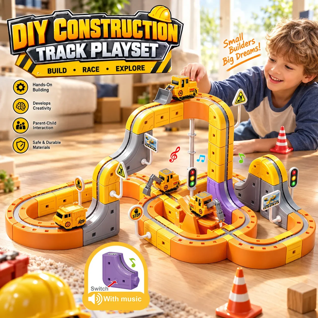 Assemble Rail Vehicle DIY Construction Magnetic Track Playset Engineering Car Toy Kids Educational Building Toy Gift for Boys