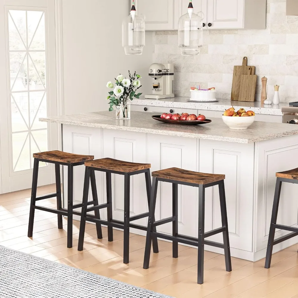 

Set of 2 Bar Chairs, 23.6 Inch Saddle Stools, Kitchen Counter Seat with Footrests, Industrial Barstools for Dining Room, Kitchen