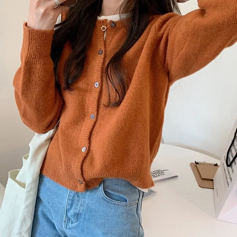 Autumn Korean Fashion Elegant Sweaters 90s Cardigan O Neck Purple Grey y2k Loose Oversize Sweater Women Argyle Cardigans 2023