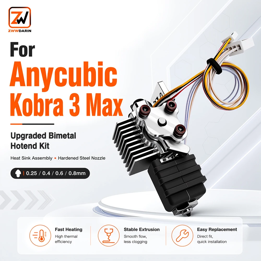 Verbessertes Bimetall-Hotend-Kit mit Kühlkörper, kompatibel mit Anycubic Kobra 3 Max, Düse aus gehärtetem Stahl 0,25-0,8 mm – Detail 1