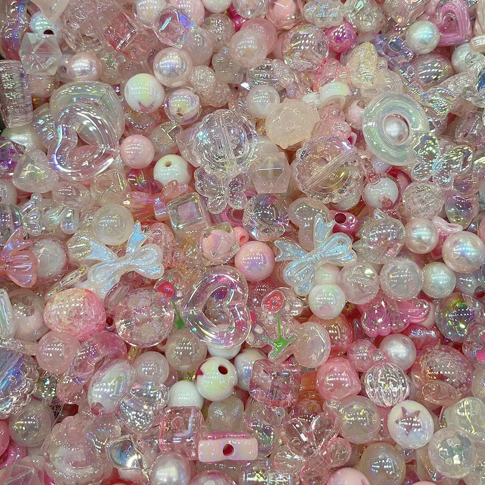 20g Acrylic UV Plated Mixed Style Loose Beads Colorful Clear Bow Flower Bear For Craft Jewelry Making DIY Necklace Accessories