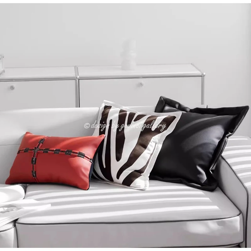 GUVINCI Modern Luxury Urban Interior Cushion Cover High Grade Racing Red Leather Pillowcase For Villa Hotel Office Model House