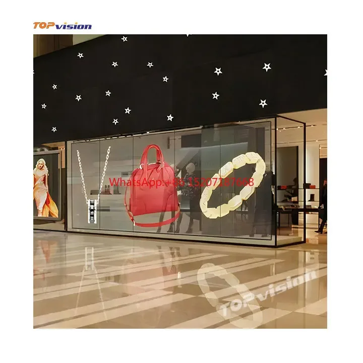 Topvision High Brightness P2.6 P3.91 Curtain Shop Window Glass  Transparent LED Screen Display