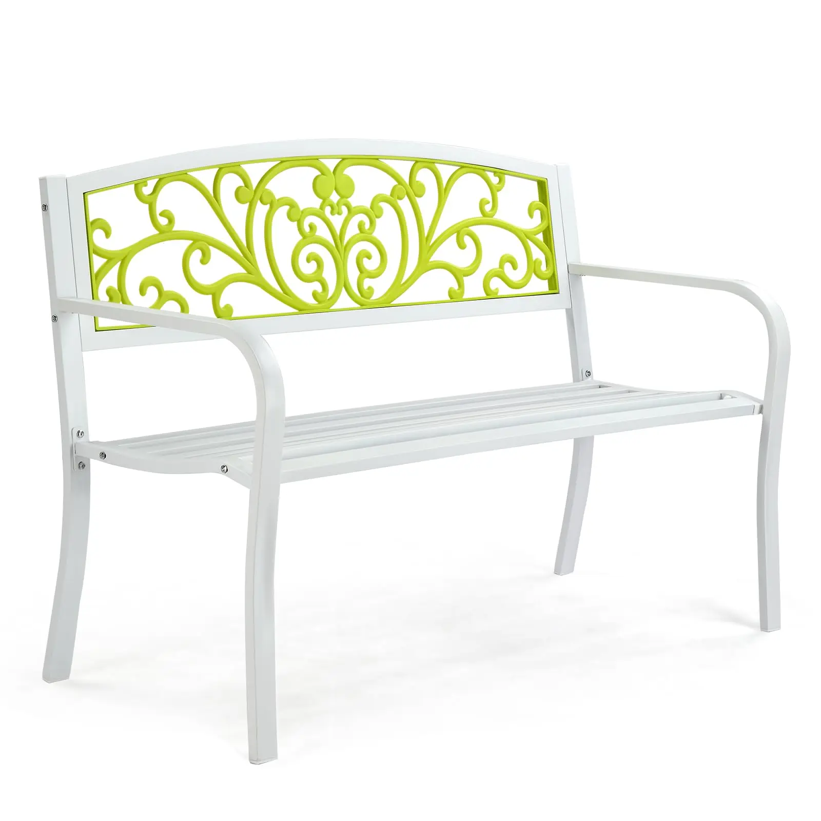 Outdoor Bench for Patio Metal Garden Bench w/PVC Back Pattern, Black Park Benches Front Porch Benches for Yard Lawn