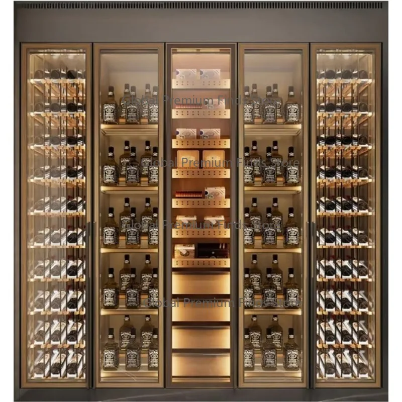 Private Living Room Wine Cellar Custom Stainless Steel Wine Cabinet Different Sizes Whisky Display Rack