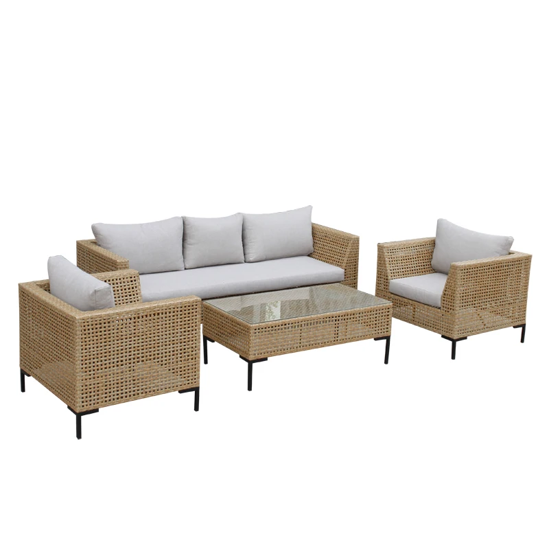 Garden Sofa Set PE Wicker Woven Aluminum Alloy Frame Sofa Villa Outdoor Living Room Rattan Woven Outdoor Furniture Sofa Set