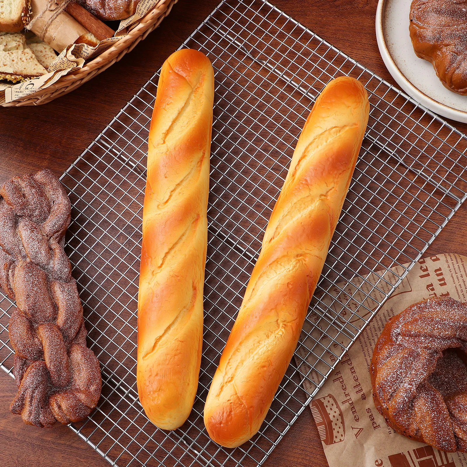 

2Pcs Faux Bread Realistic Artificial French Long Loaf PU Material Lifelike Bread Props Home Kitchen Decoration Photography