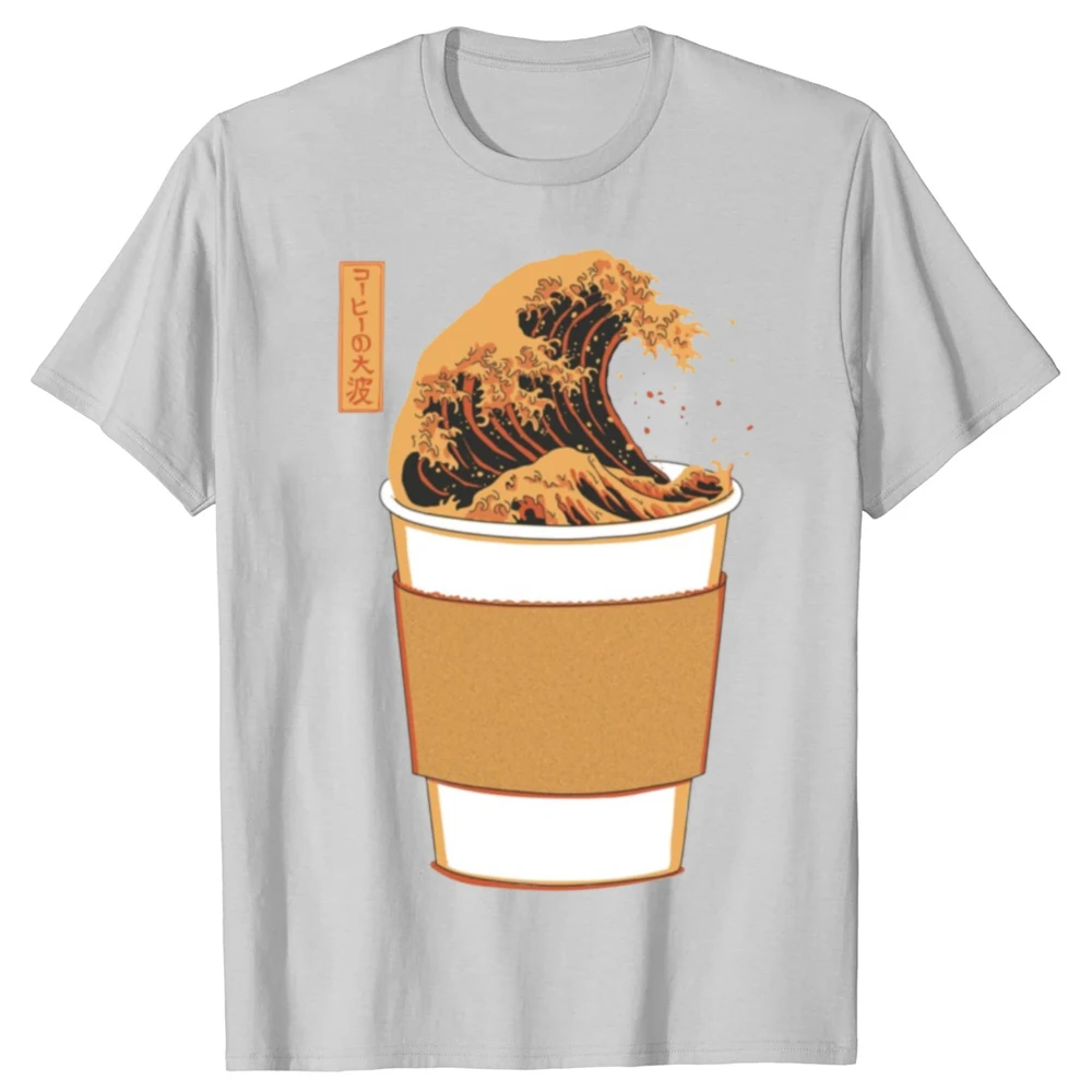 Lustiges T-Shirt mit der Aufschrift „The Great Wave of Coffee Drink Love“ für Herren und Damen, modisches, lässiges T-Shirt aus 100 % Baumwolle, lockeres, übergroßes T-Shirt – Detail 3