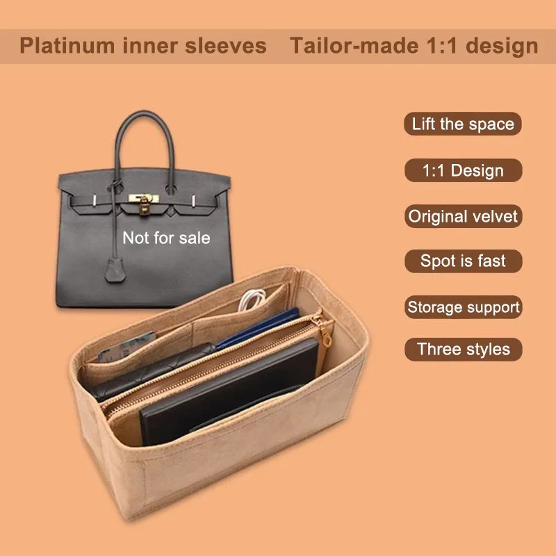 Bag Organizer Insert For H-Birkin 25 30 35 Handbag Velvet Material Cosmetic Bag Support Storage Inner Modification Bag Accessory