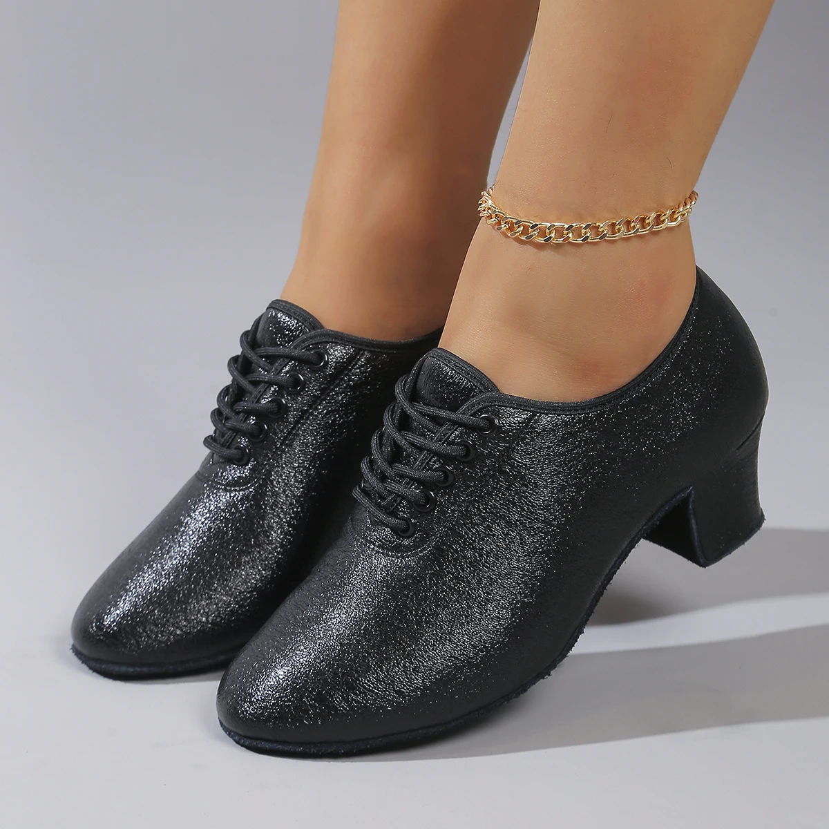 

5cm High Heels Salsa Dance Shoes for women girls Golden leopard print Latin Dance Shoes For Women Soft Soles Lace-Up