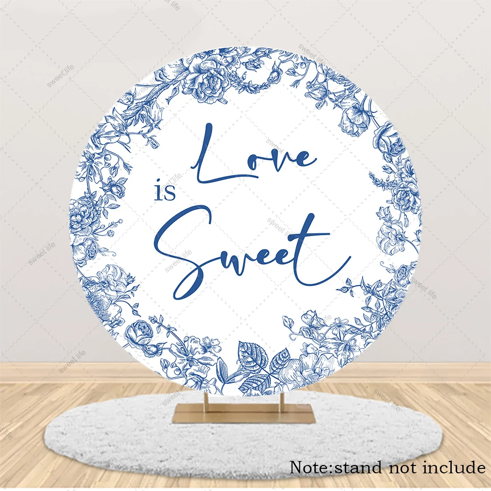 Bridal Shower Wedding Round Backdrop Cover Something Blue Before I Do Toile Floral Party Custom Background