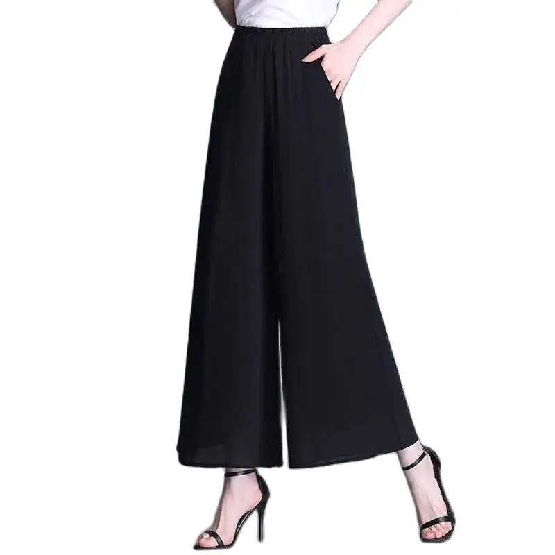 2023 nuovi pantaloni a gamba larga in Chiffon donna primavera e autunno pantaloni dritti moda a vita alta nove pantaloni Casual donna