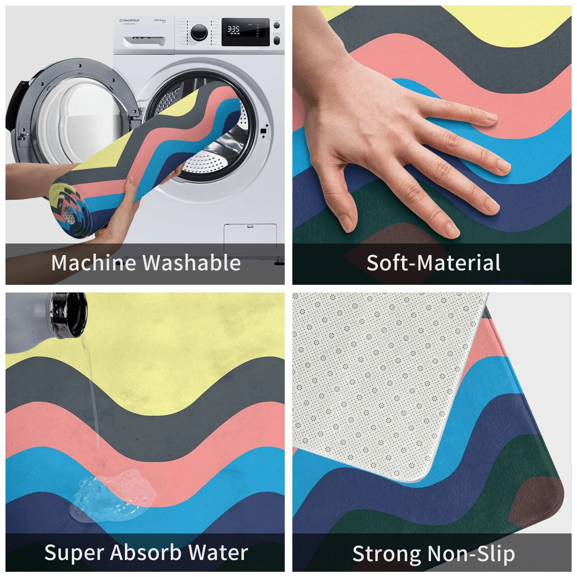 الرجعية كاليفورنيا موجات المضادة للانزلاق ممسحة الكلمة حصيرة مكافحة ارتداء السجاد البساط للمطبخ مدخل المنزل غرفة نوم مسند القدم الحصير #5