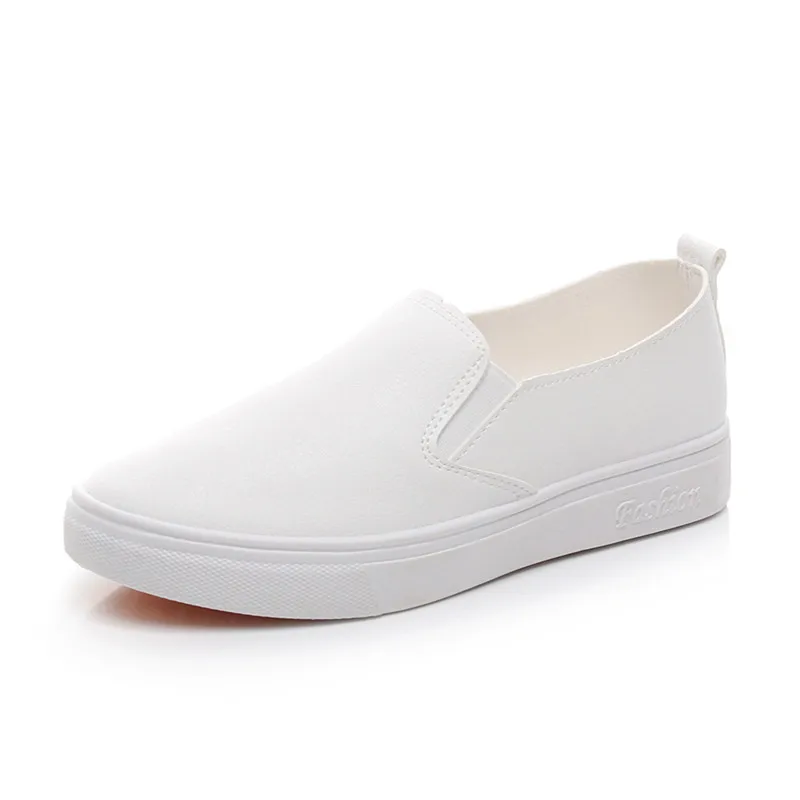 Spring and Autumn Versatile White Shoes for Women Korean Style Student Lazy Shoes Flat Leather Shoes for Women White Nurse Shoes