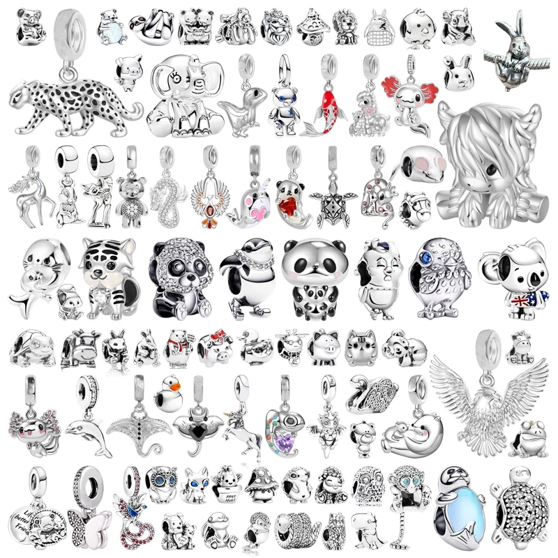 

Hot Sale Animal Series Charm Beads Lion Panther Rabbit Bald Eagle Highland Cow Sea Turtle Fit Original Bracelet DIY Jewelry Gift