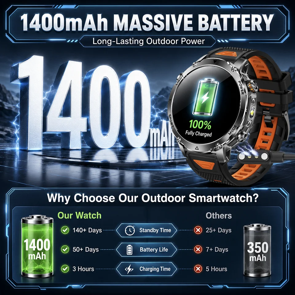 2026 T-REX PRO Hiking GPS Smart Watch 1400mAh 1.7