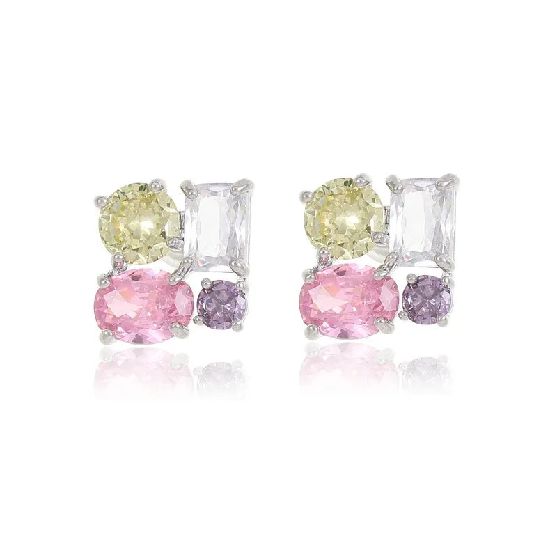

luxurytreasury New INS Colorful Zircon Micro Inlaid Four Leaf Grass Earstuds Retro Versatile Premium Earrings