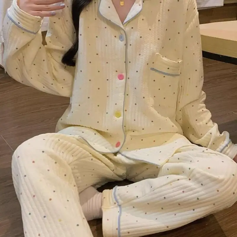 

Женская одежда, пижамный комплект, домашняя одежда, брюки с длинными рукавами, комплект из двух предметов, осенне-зимний утепленный удобный милый модный комплект
