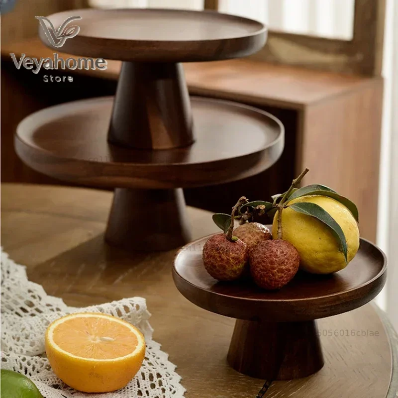 Walnut Color Solid Wood Cake Tray Ins Style Household Living Room Sum Dish Dessert Table Display Frame Wood Fruit Tray