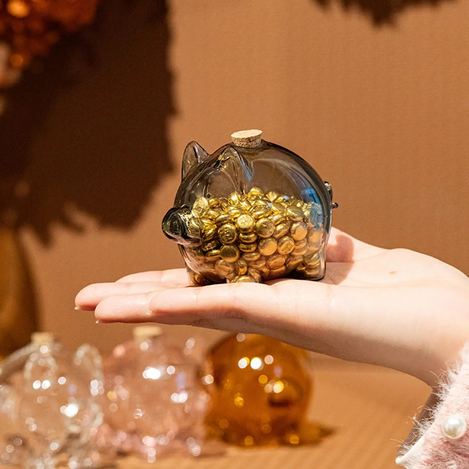 Glass Piggy Bank for Kids Borosilicate Mini Gold Bean Saving Jar Educational Financial Storage Container