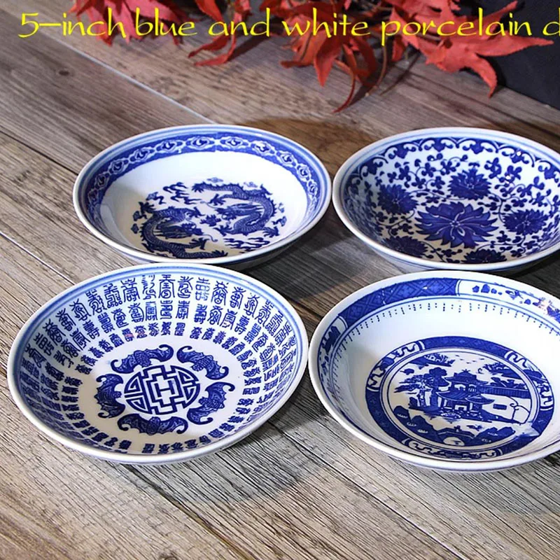 5/5.5 Inch Jingdezhen Blue and White Porcelain Vintage Ceramic Small Plate Sauce Dish Chinese Tableware Accessories Seasoning