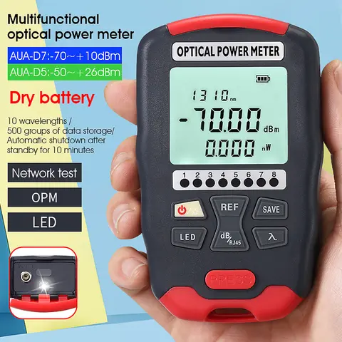 휴대용 미니 광 파워 미터 AUA-D7/D5/DC7/DC5 OPM 광섬유 케이블 테스터 -70~+10/-50+26dbm SC/FC/ST 범용 포트