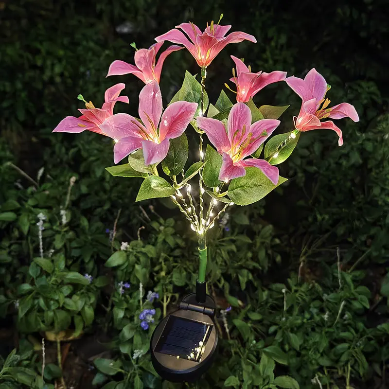 Solar Lily Flower Lawn Lights Outdoor IP65 Waterproof Auto on/Off Solar Stake Lamp LED Decor Lamp for Garden Yard Path
