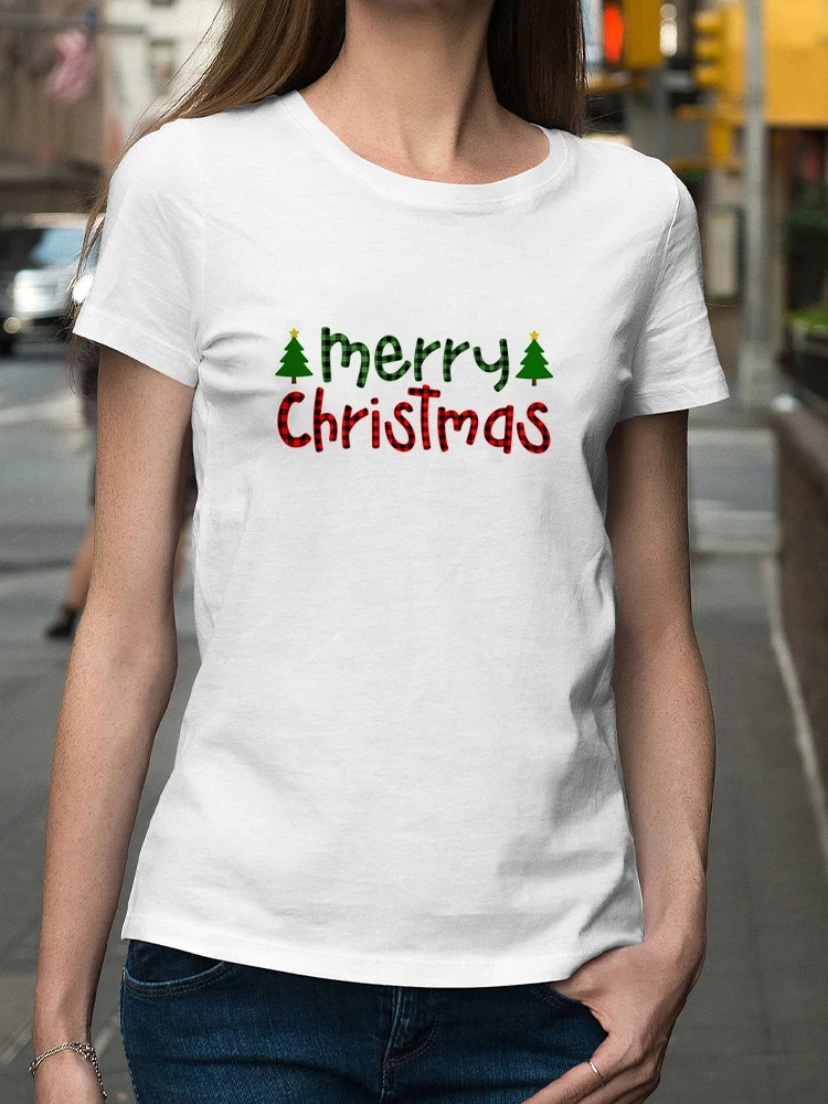 

Wearing Christmas Holiday 90S Style Winter Women Tshirt Printed Tops O-Neck Female Top Graphic Clothes Shirt T Tee Kawaii Tee