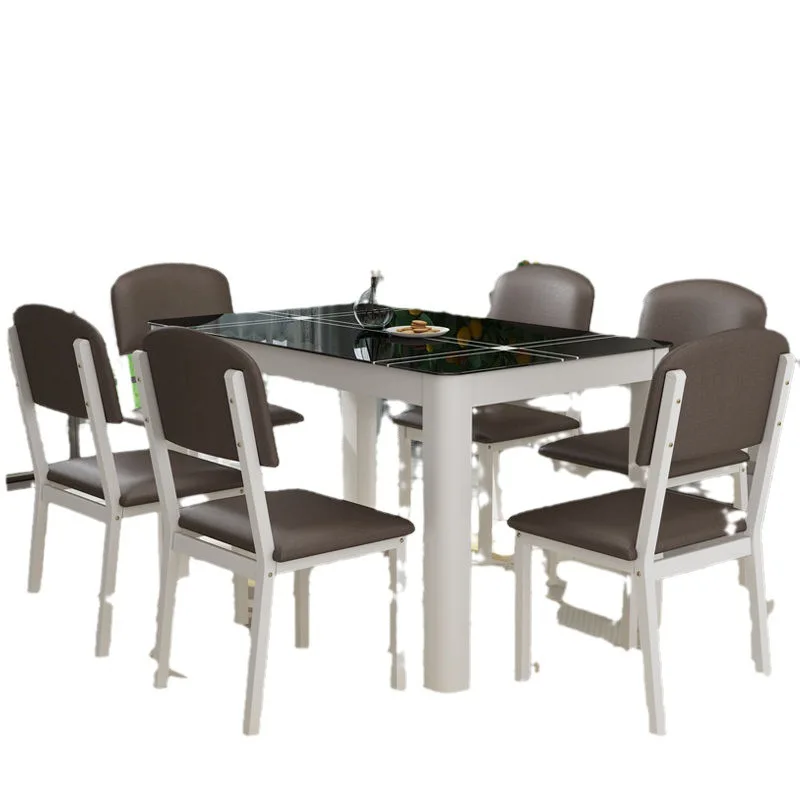 

Dining table and chairs, combination, small apartment, tempered glass, simple, modern, household