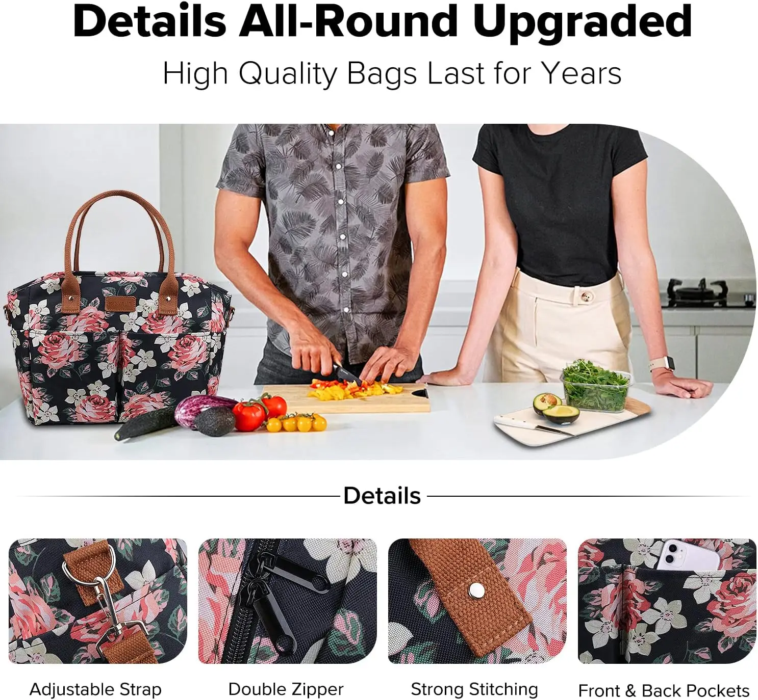 Lunch Bags for Women Insulated Thermal Lunch Tote Bag with Shoulder Strap Upgrade Large Lunch Box Container Drinks Holder for Ad 3
