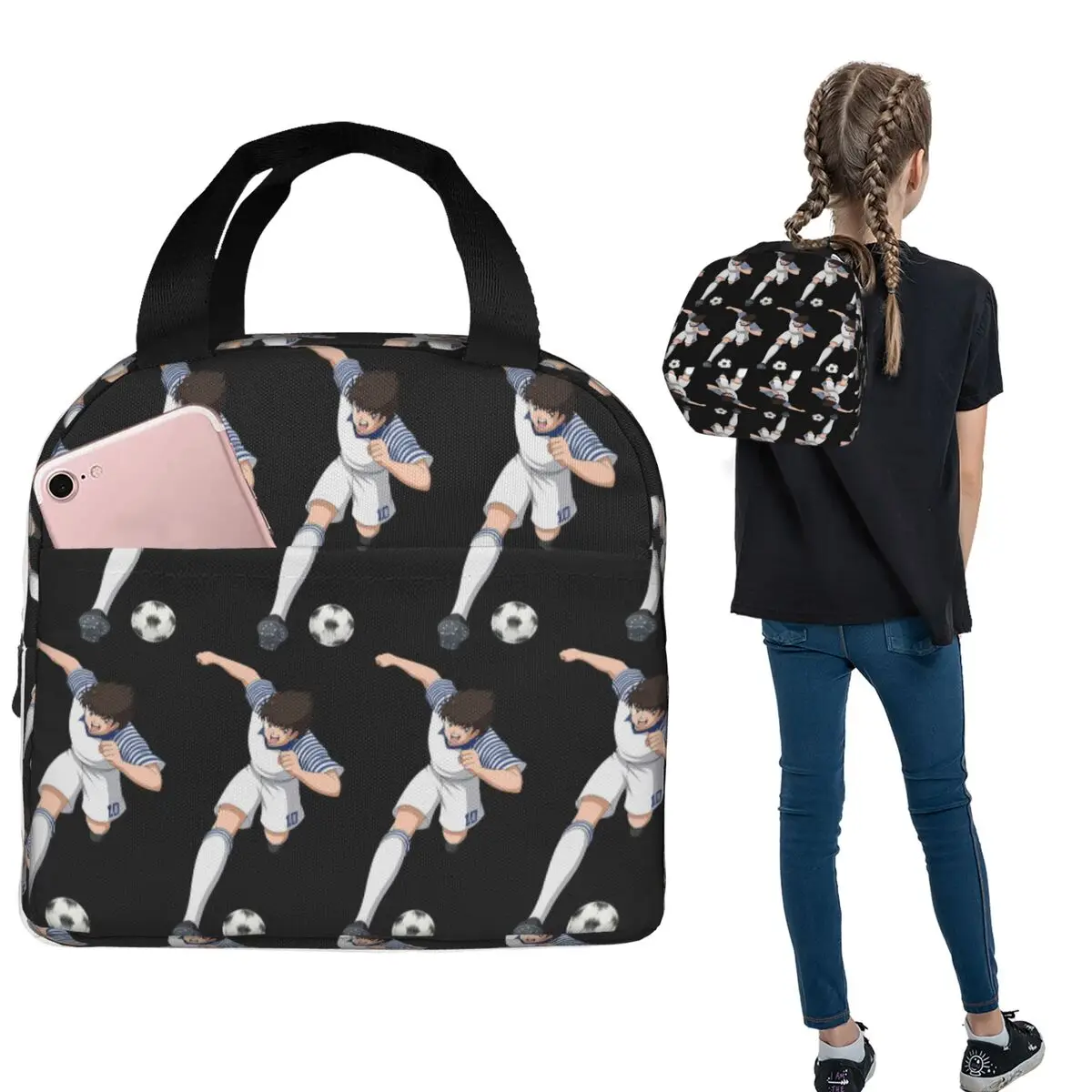 Japan Football Manga Captain Tsubasa Ozora Insulated Lunch Bag for Women Kids Leakproof Food Boxes Thermal Lunch Box Tote
