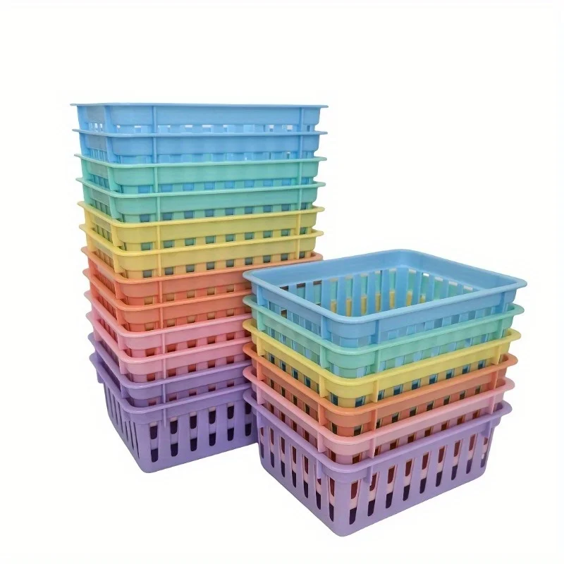 Plastic Macaron Storage Baskets Multi Functional Square Desktop Storage Boxes Classrooms Offices Study Rooms Drawer Organization