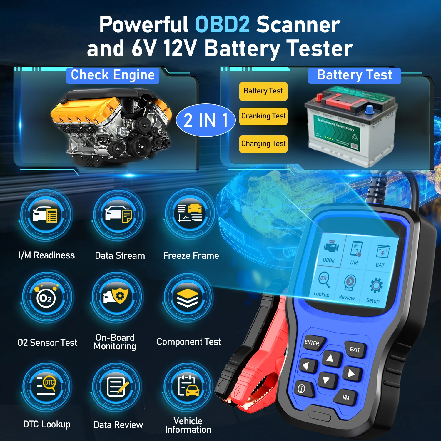 AUTOPHIX OM129 PRO OBD2 Scanner 2 IN 1 Car Battery Tester Code Reader 6/12V  Car Diagnostic Tool Battery Load Tester