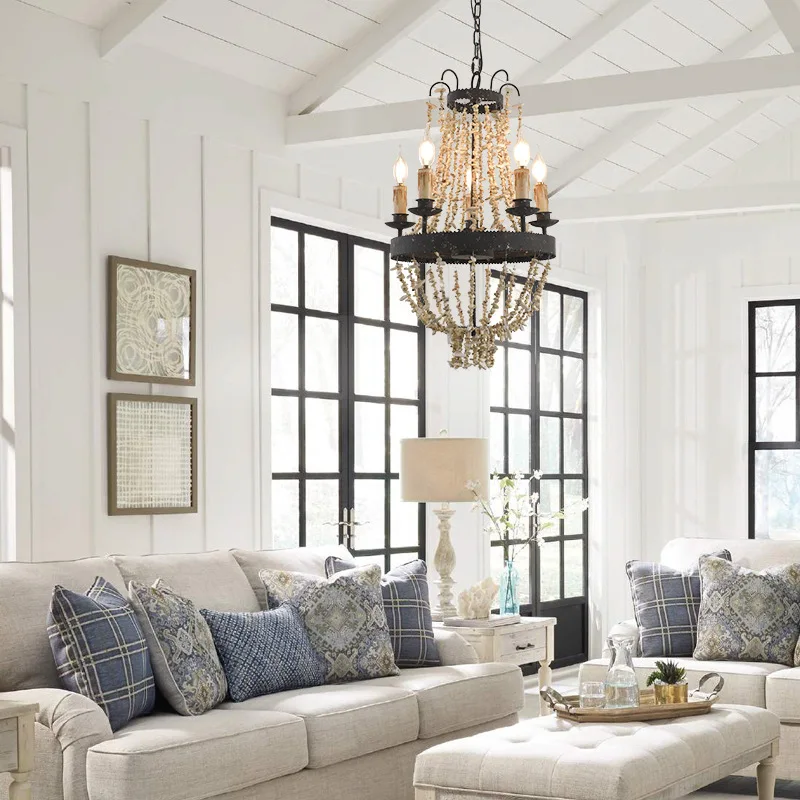 American Creative Stone Beads Chandeliers For Living Room Home Decor Europan Retro Blue E14 Led Bulb Pendant Light Fixture