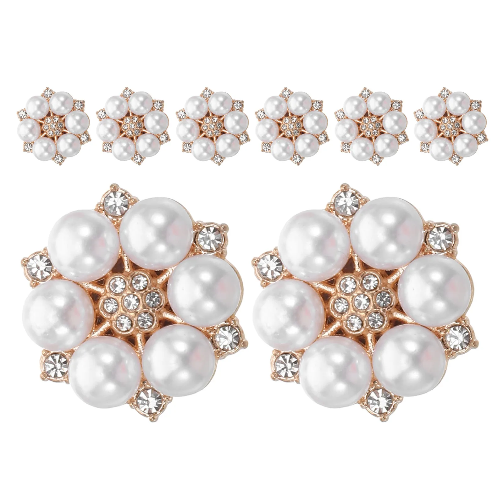 8Pcs Smooth Edge Floral Rhinestone Pearl Button Cover Cufflinks for Shirt Sleeve No Sew Decorative Cuff Link Adapter Formal