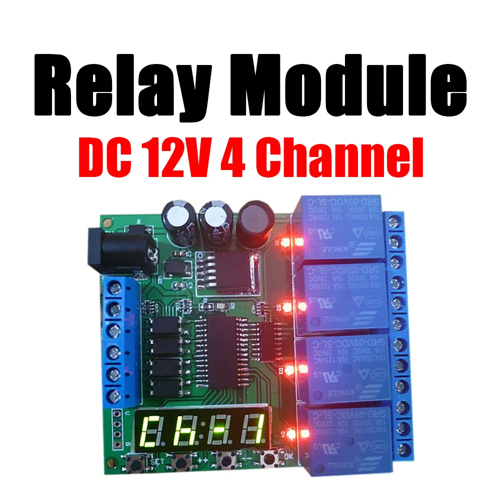 DC 12V 4 Channel Multifunction Cycle Delay Timer Relay Module : Timing Loop Interlock Self-locking Momentary Bistable Monostable