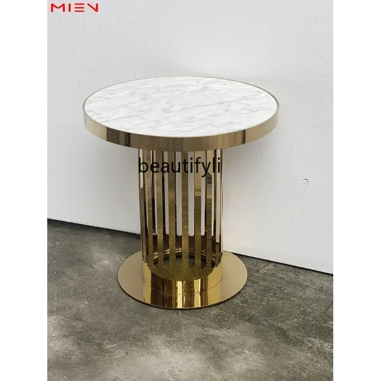 P Light luxury stainless steel metal laser corner few living room blue gold sand marble edge few round
