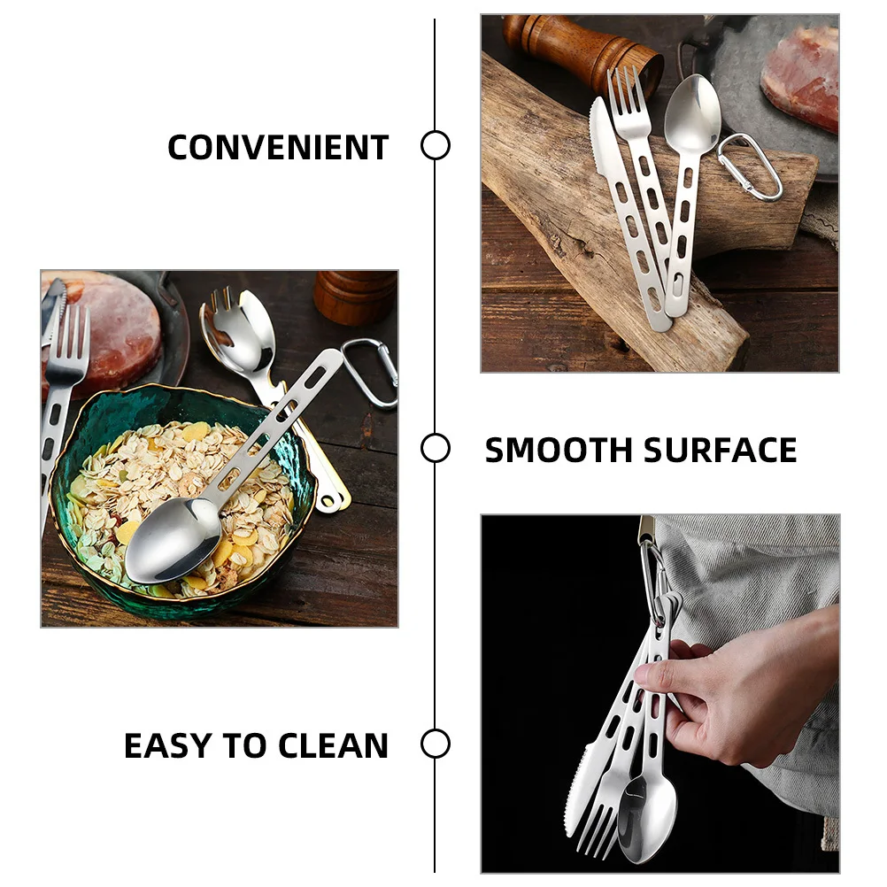 

3Sets Stainless Steel Fork Spoon Cutter Kit Portable Durable Camping Tableware Set Travel Utensils Camping Utensils