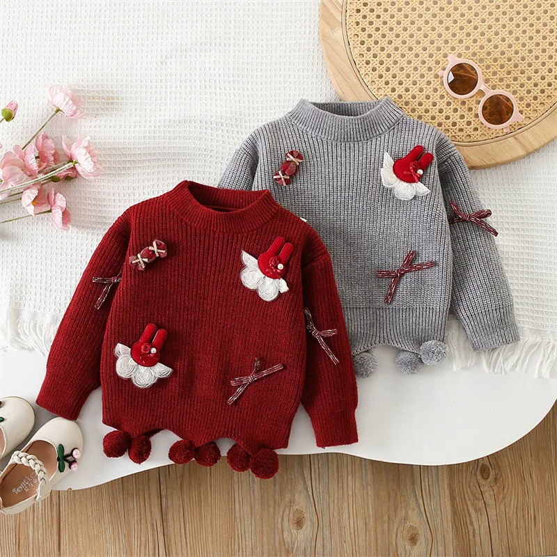 Baby Girls Sweaters Winter 2026 New Kids Warm Knit Pullover Children Autumn Trendy Jumper Toddler Fashion Clothing 2-6 Years Old