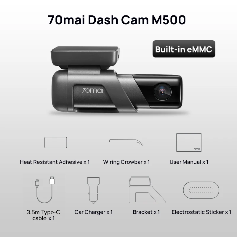 70mai Dash Cam M500 1944P HDR 170FOV eMMC Built-in Storage GPS ADAS 24H Parking Monitor 70mai M500 Car DVR Dash Camera Recorder
