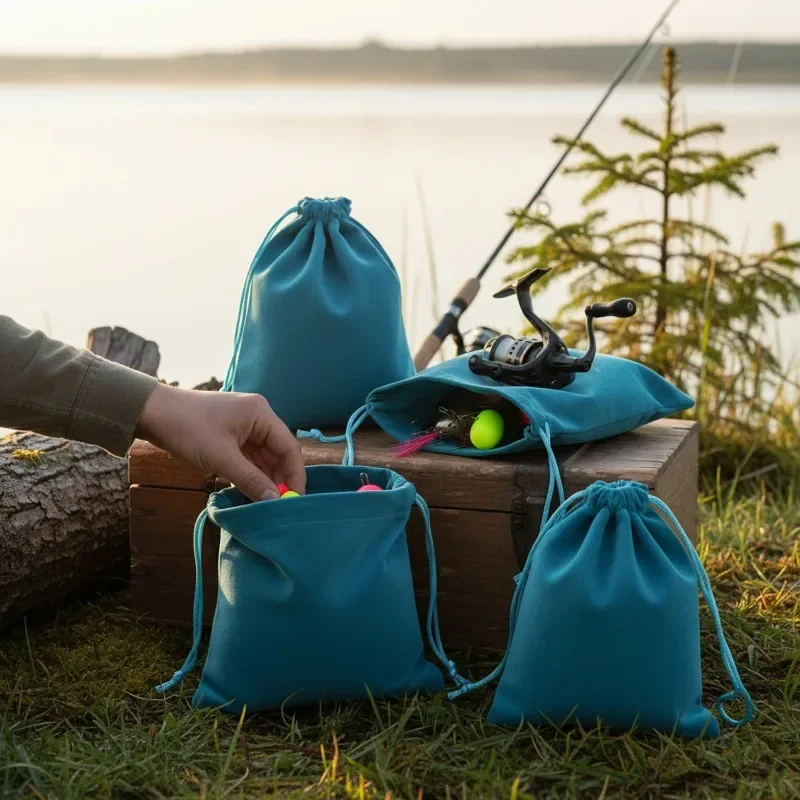 M/L Schutztasche Tragbare Angelzubehör-Aufbewahrungstasche mit Kordelzug für Angelrollen Rollenschutztasche Angelaufbewahrung – Detail 2