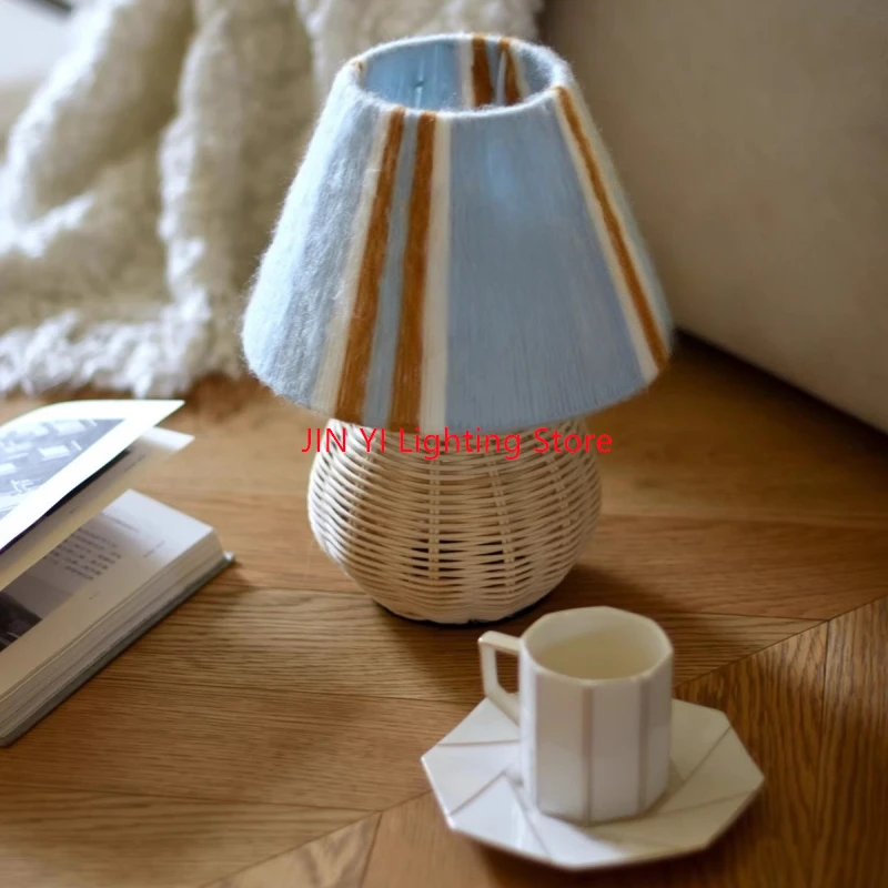 Hand Woven Winding Colorful Small Floor Lamp Homestay Hotel Home Use Rattan Weaving Ancient Style Including Light Source